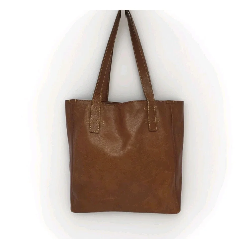 Frye Mindy Brown Leather Tote Bag XL with Pockets X6202 Casual Travel Bag